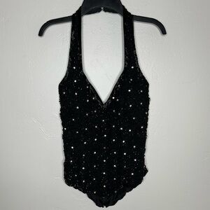 Vintage Black Beaded Halter Camisole